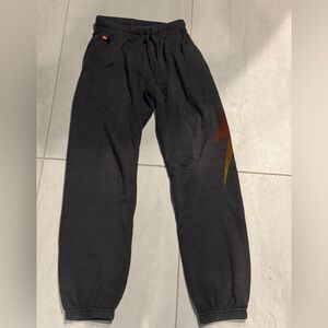 Aviator Nation Grey Sweatpants with Orange and Yellow Lightning Bolt Mens